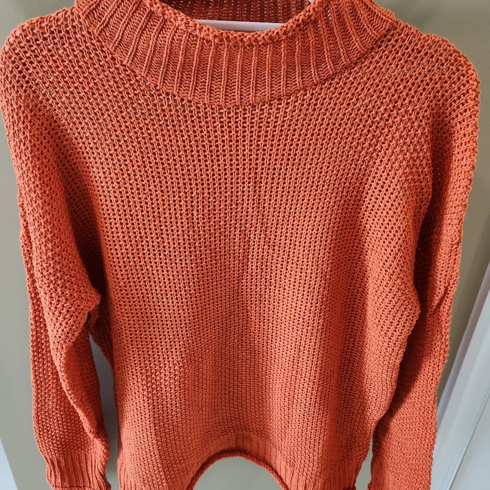 Burnt Orange Waffle Knit Turtleneck Sweater Size XL - Picture 2 of 8